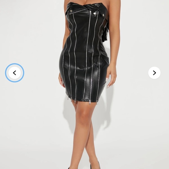 Fashion Nova Black Strapless Faux Leather Zipper Mini Dress - Picture 2 of 6